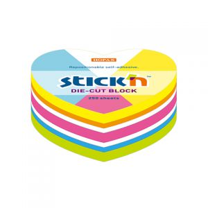 Karteczki samoprzylepne Stick'n 64x67mm, 250szt Serce neonowe